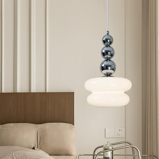 Contemporary Nordic Iron Glass Round Shade 1-Light Pendant Light For Living Room