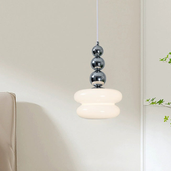 Contemporary Nordic Iron Glass Round Shade 1-Light Pendant Light For Living Room