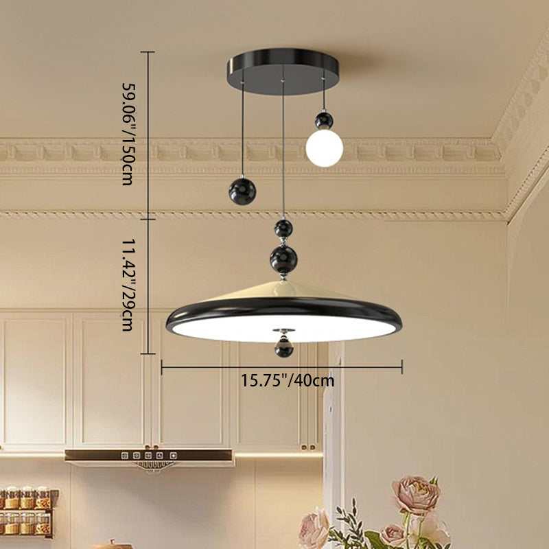 Traditional French Iron Faux Woodgrain Acrylic Cone Shade LED Pendant Light For Living Room