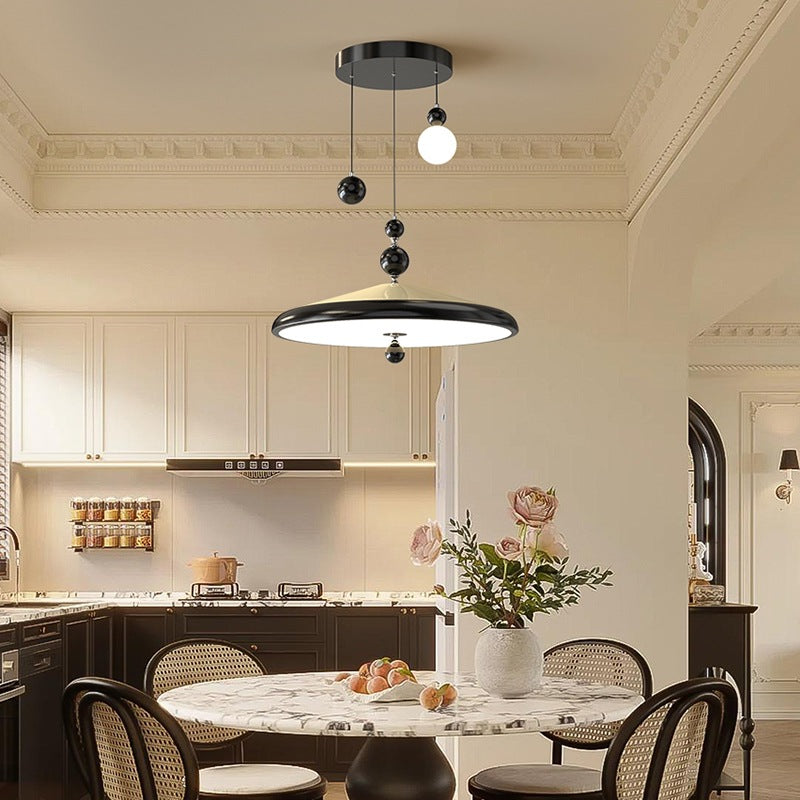 Traditional French Iron Faux Woodgrain Acrylic Cone Shade LED Pendant Light For Living Room