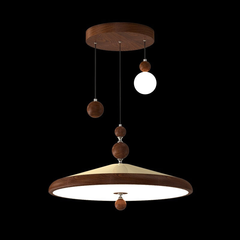 Traditional French Iron Faux Woodgrain Acrylic Cone Shade LED Pendant Light For Living Room