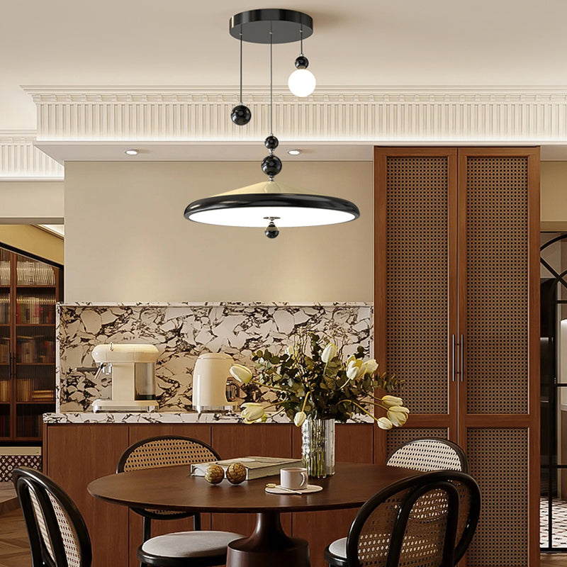 Traditional French Iron Faux Woodgrain Acrylic Cone Shade LED Pendant Light For Living Room