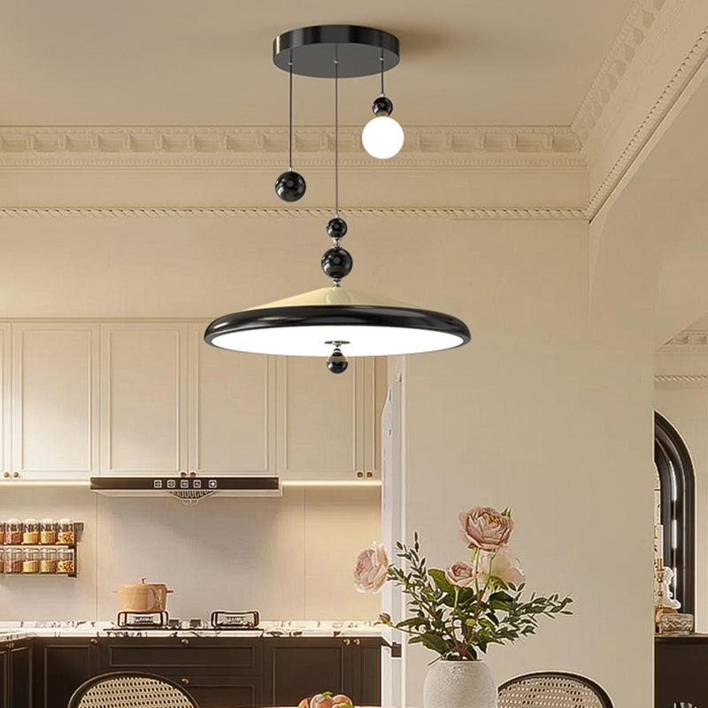 Traditional French Iron Faux Woodgrain Acrylic Cone Shade LED Pendant Light For Living Room