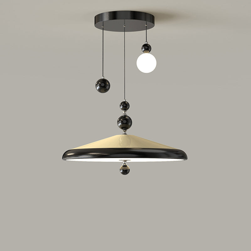 Traditional French Iron Faux Woodgrain Acrylic Cone Shade LED Pendant Light For Living Room