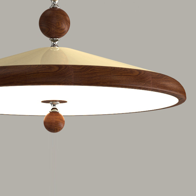 Traditional French Iron Faux Woodgrain Acrylic Cone Shade LED Pendant Light For Living Room