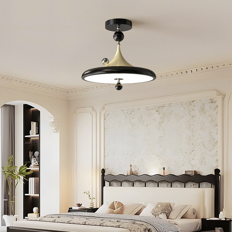 Modern Mid-Century Iron Faux Woodgrain Acrylic LED Semi-Flush Mount Ceiling Light For Bedroom