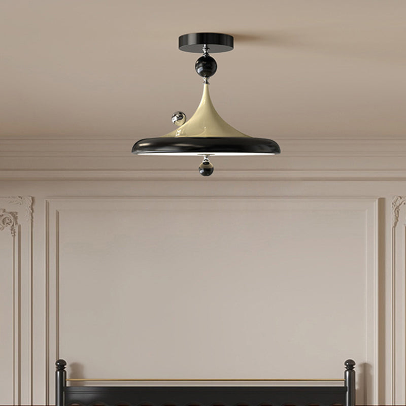 Modern Mid-Century Iron Faux Woodgrain Acrylic LED Semi-Flush Mount Ceiling Light For Bedroom