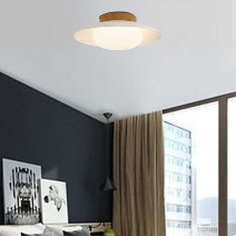 Contemporary Scandinavian Cream Round Dome Metal Acrylic LED Flush Mount Ceiling Light For Bedroom