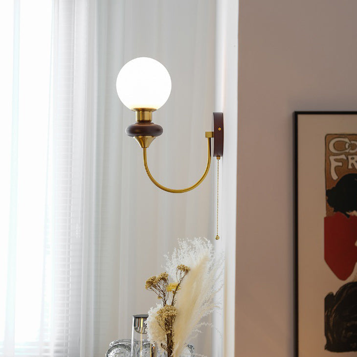 Modern Minimalist Round Globe Iron Glass 1-Light Wall Sconce Lamp For Bedroom