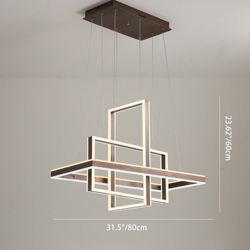 Modern Minimalist Rectangular Quadrilateral ABS Aluminum LED Chandelier For Bedroom