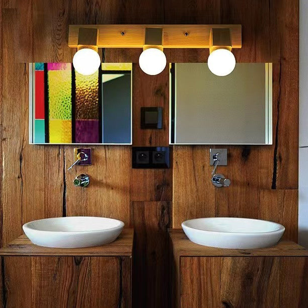 Modern Minimalist Round Ball Rectangle Linear Wood 1/2/3/4 Light Wall Sconce Lamp For Bathroom