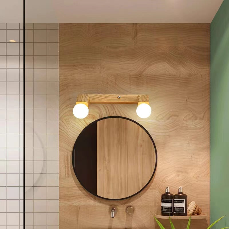 Modern Minimalist Round Ball Rectangle Linear Wood 1/2/3/4 Light Wall Sconce Lamp For Bathroom