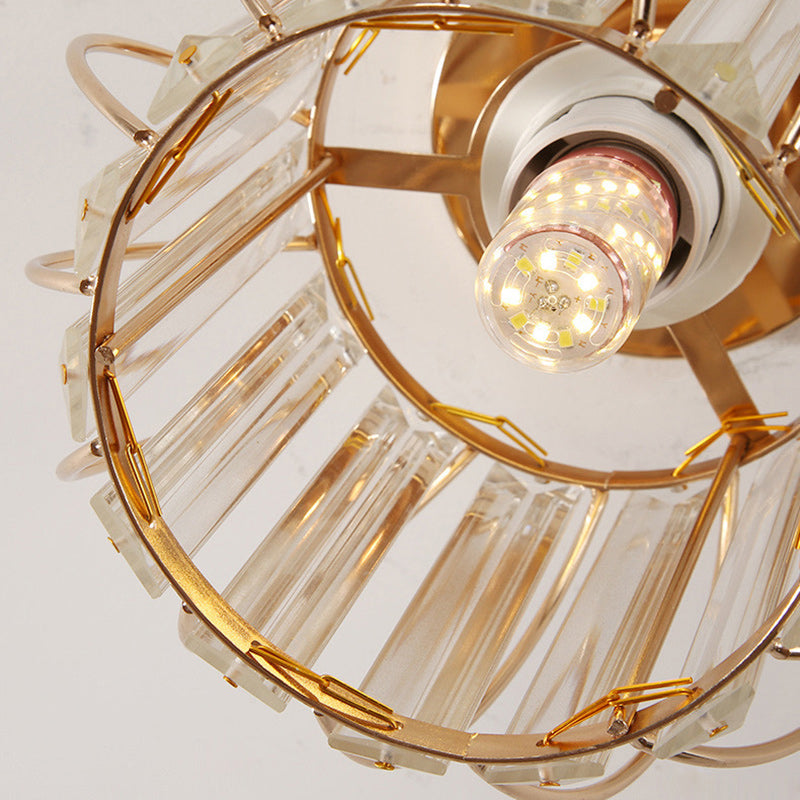 Modern Minimalist Hollowed Out Round Dome Iron Crystal 1-Light Semi-Flush Mount Ceiling Light For Bedroom