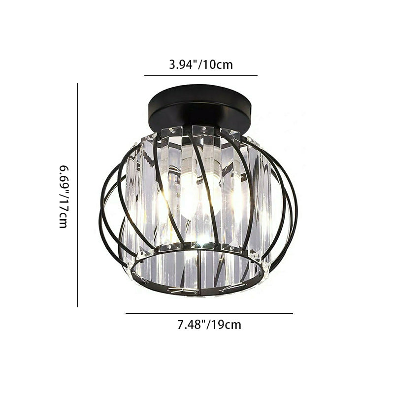 Modern Minimalist Hollowed Out Round Dome Iron Crystal 1-Light Semi-Flush Mount Ceiling Light For Bedroom
