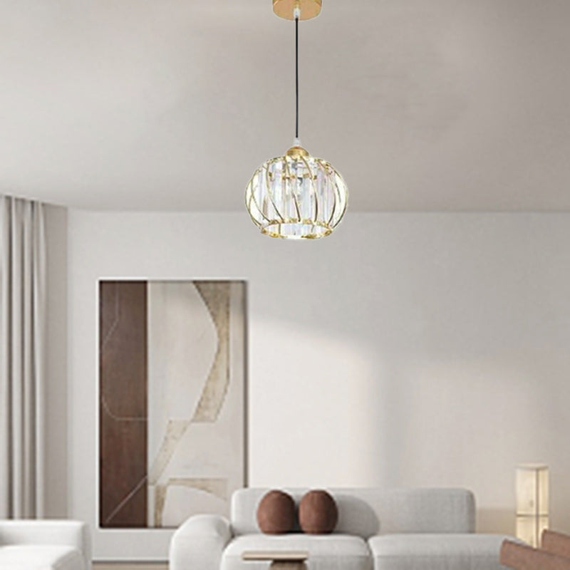 Modern Minimalist Hollowed Out Round Spherical Iron Crystal 1-Light Pendant Light For Bedroom