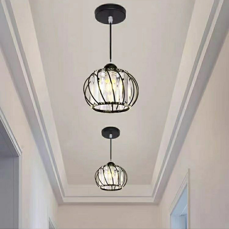 Modern Minimalist Hollowed Out Round Spherical Iron Crystal 1-Light Pendant Light For Bedroom