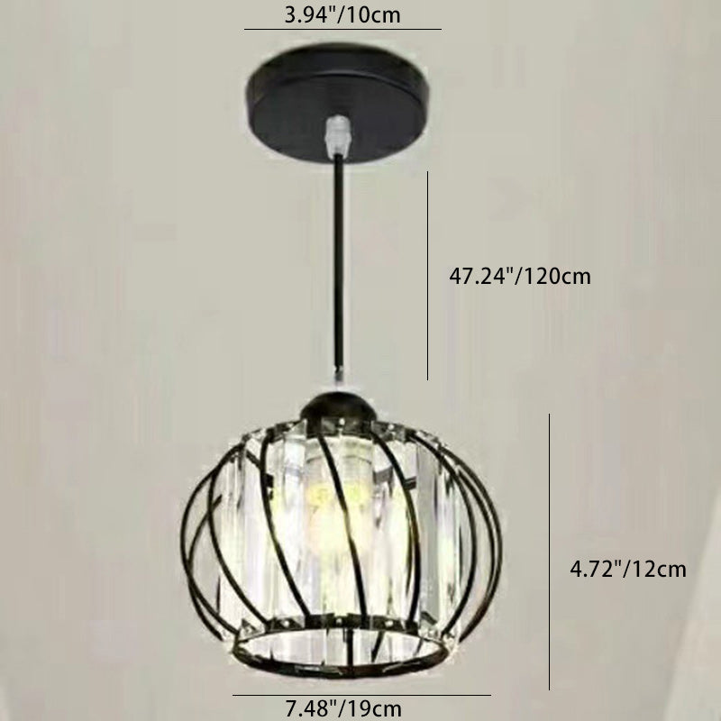 Modern Minimalist Hollowed Out Round Spherical Iron Crystal 1-Light Pendant Light For Bedroom