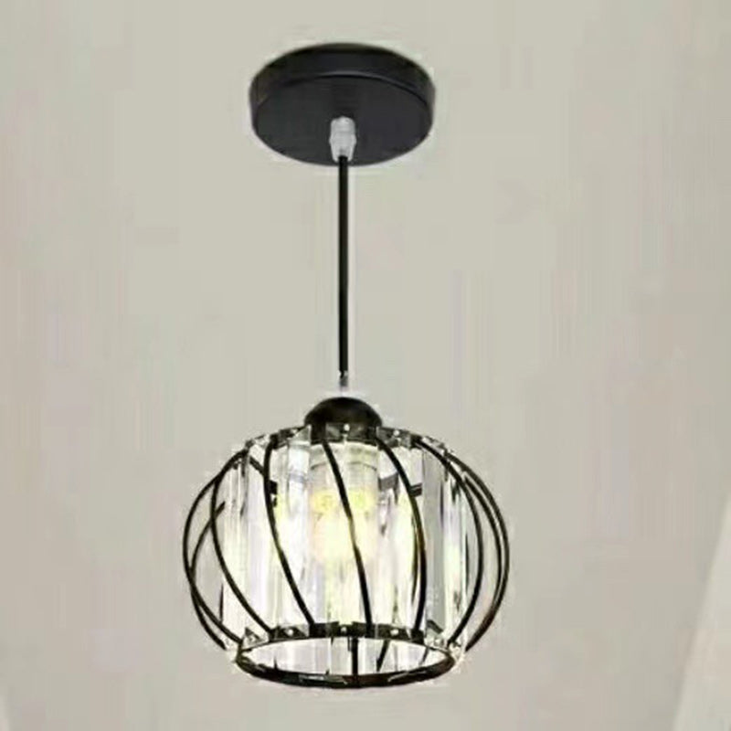 Modern Minimalist Hollowed Out Round Spherical Iron Crystal 1-Light Pendant Light For Bedroom