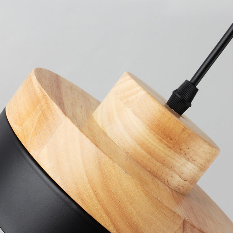 Modern Minimalist Round Square Iron Wood 1-Light Pendant Light For Bedroom