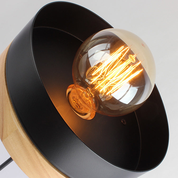 Modern Minimalist Round Square Iron Wood 1-Light Pendant Light For Bedroom