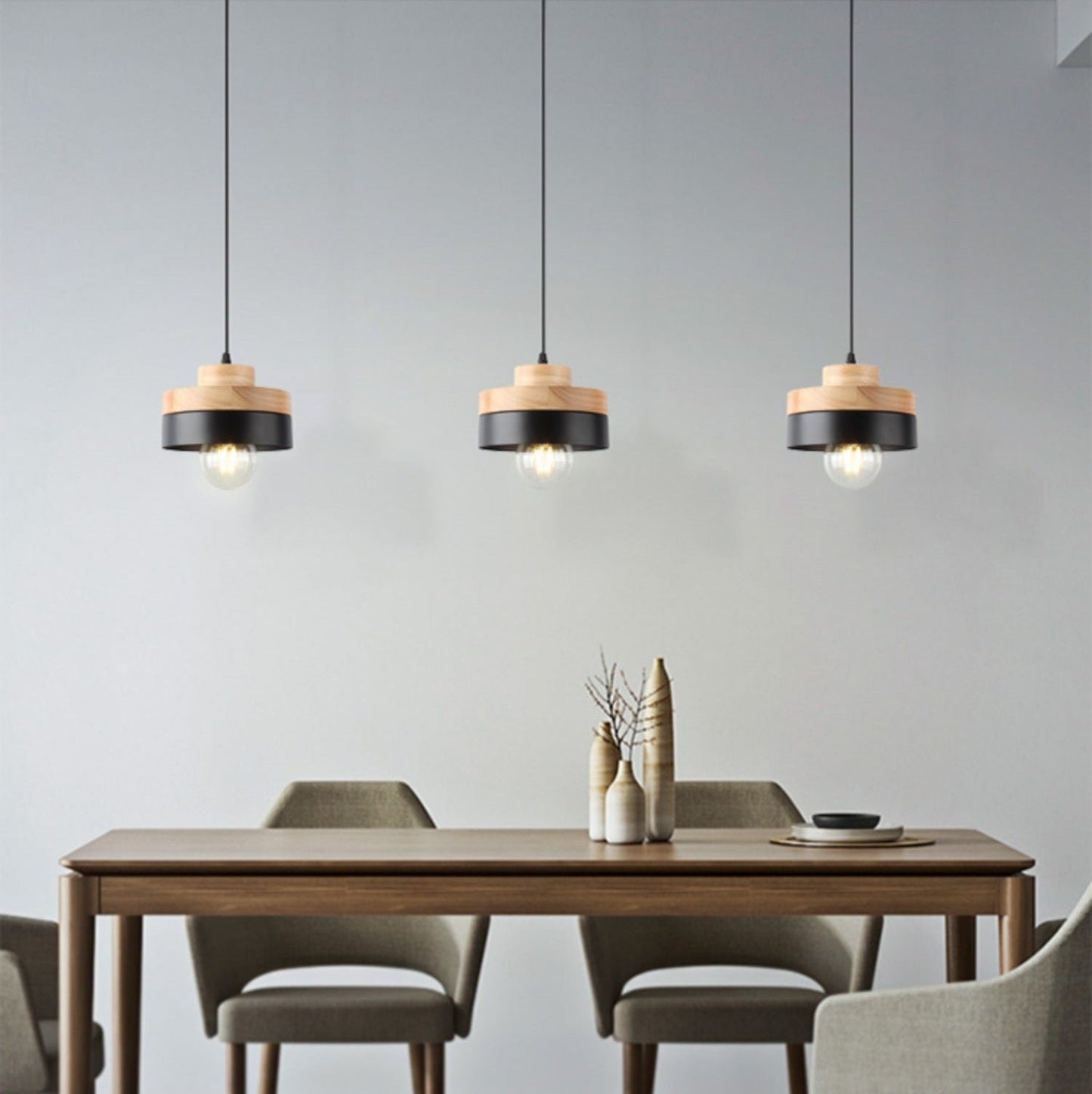 Modern Minimalist Round Square Iron Wood 1-Light Pendant Light For Bedroom