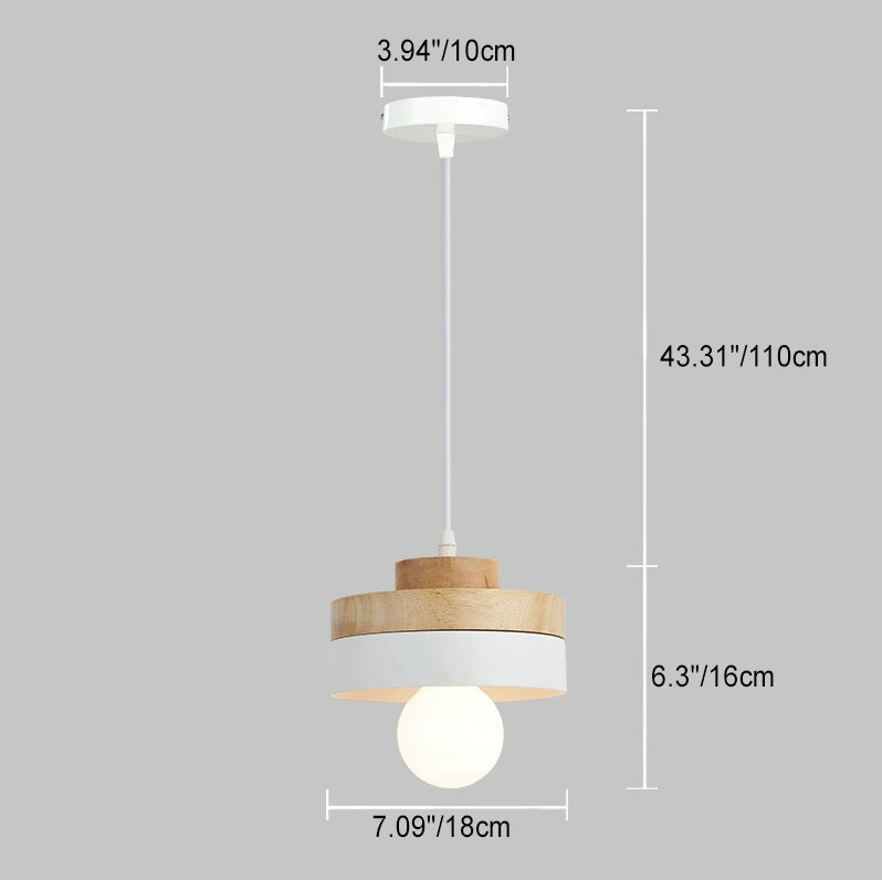 Modern Minimalist Round Square Iron Wood 1-Light Pendant Light For Bedroom