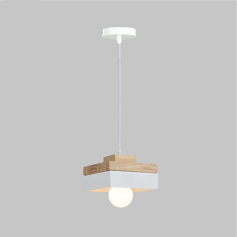 Modern Minimalist Round Square Iron Wood 1-Light Pendant Light For Bedroom