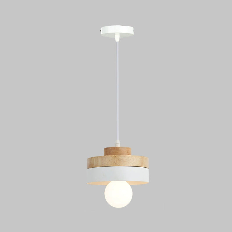 Modern Minimalist Round Square Iron Wood 1-Light Pendant Light For Bedroom