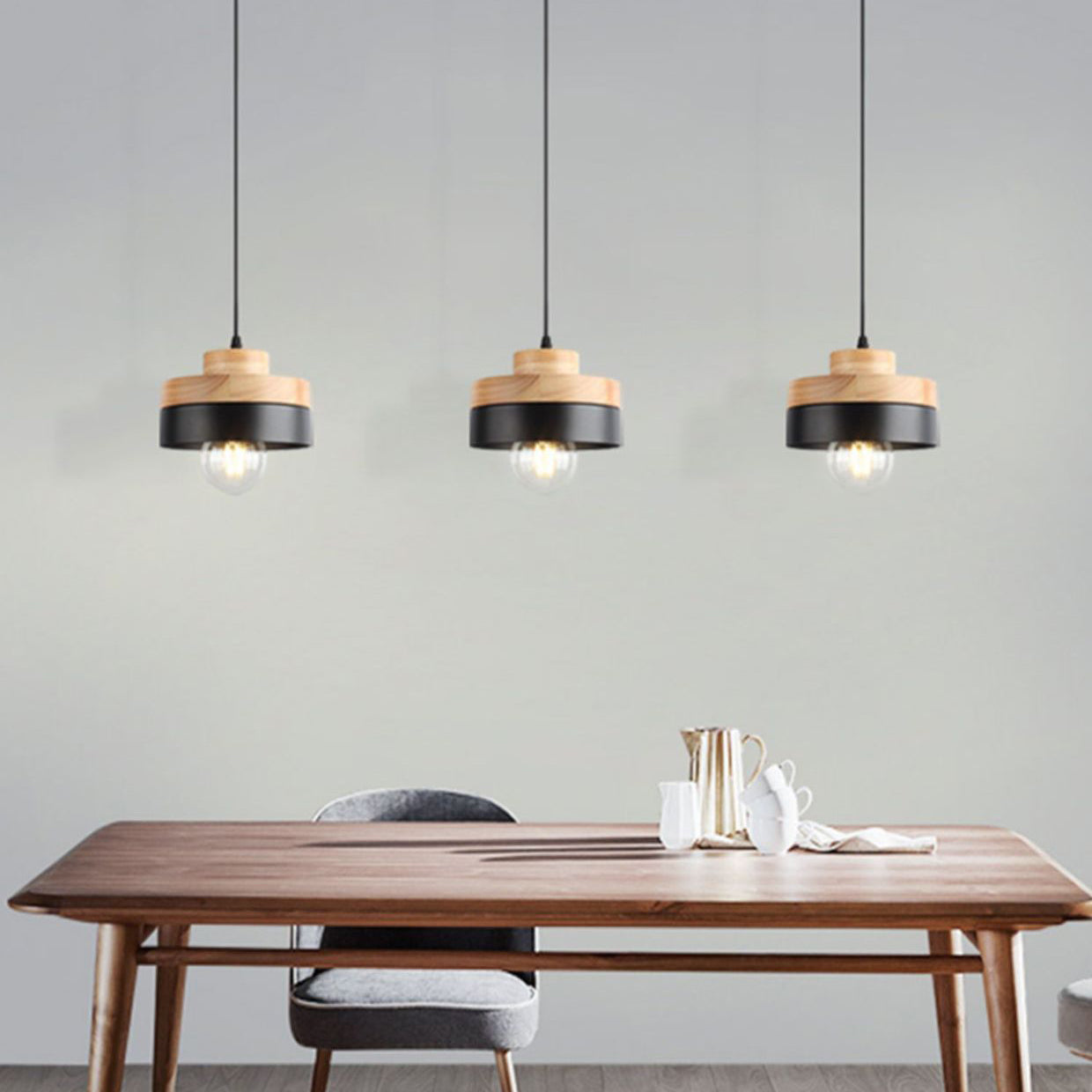 Modern Minimalist Round Square Iron Wood 1-Light Pendant Light For Bedroom