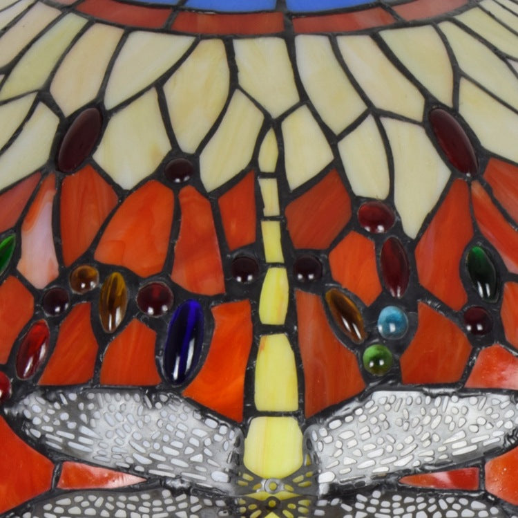 Traditional Tiffany Dragonfly Conical Copper Alloy Stained Glass 3-Light Table Lamp For Bedroom
