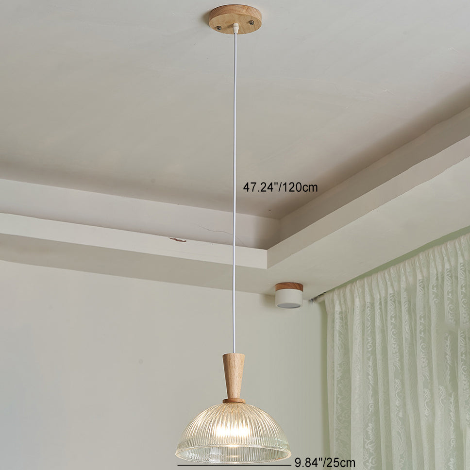 Contemporary Scandinavian Round Oval Cone Wood Glass 1-Light Pendant Light For Bedroom