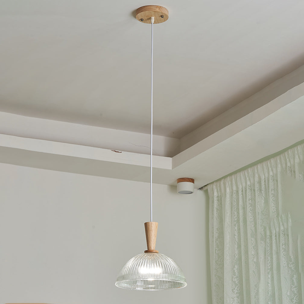 Contemporary Scandinavian Round Oval Cone Wood Glass 1-Light Pendant Light For Bedroom