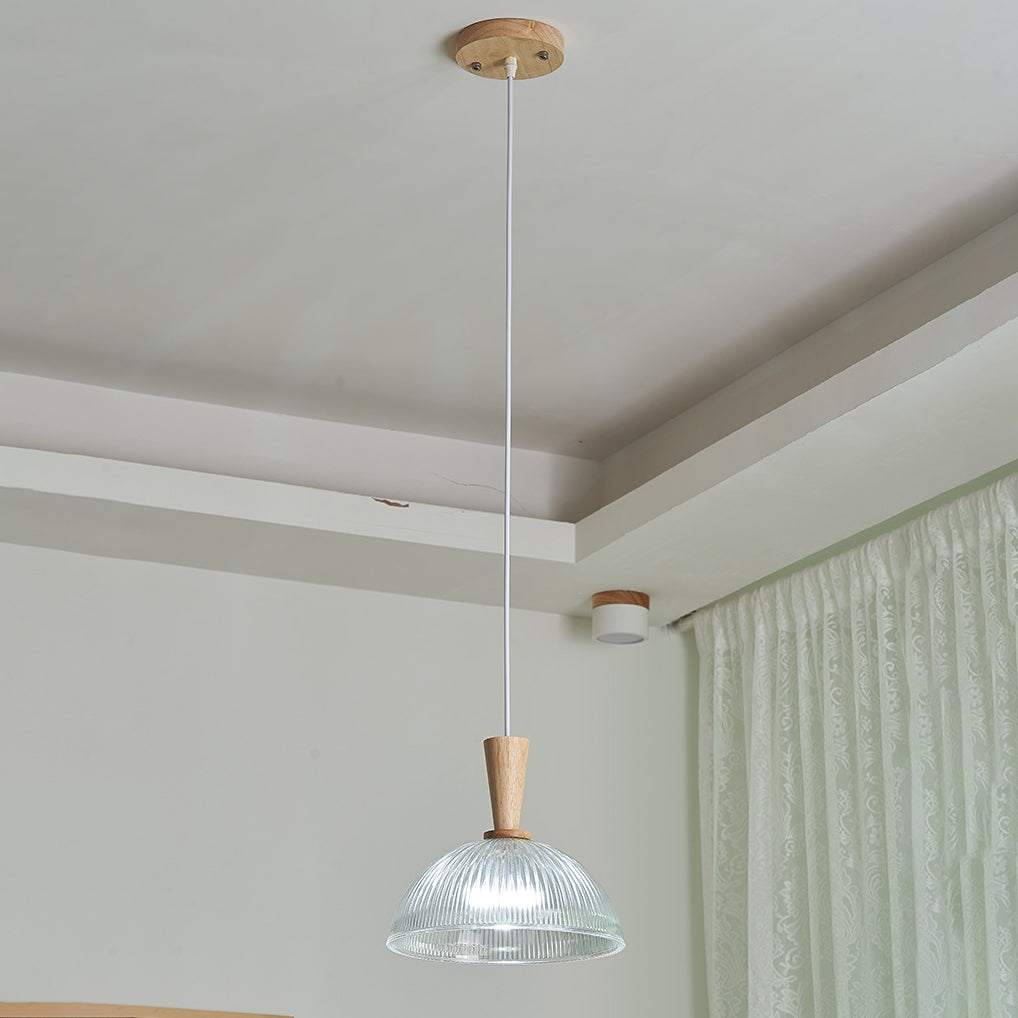 Contemporary Scandinavian Round Oval Cone Wood Glass 1-Light Pendant Light For Bedroom