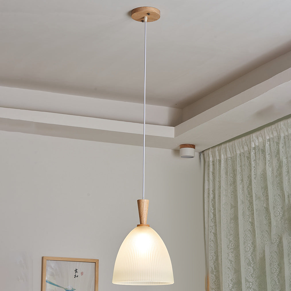 Contemporary Scandinavian Round Oval Cone Wood Glass 1-Light Pendant Light For Bedroom