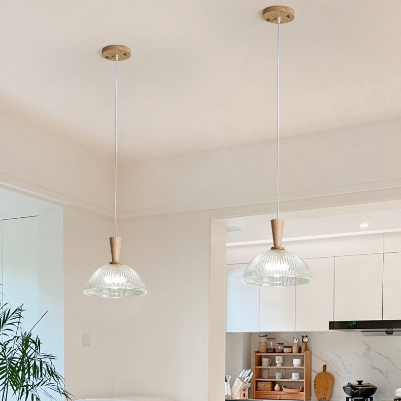 Contemporary Scandinavian Round Oval Cone Wood Glass 1-Light Pendant Light For Bedroom