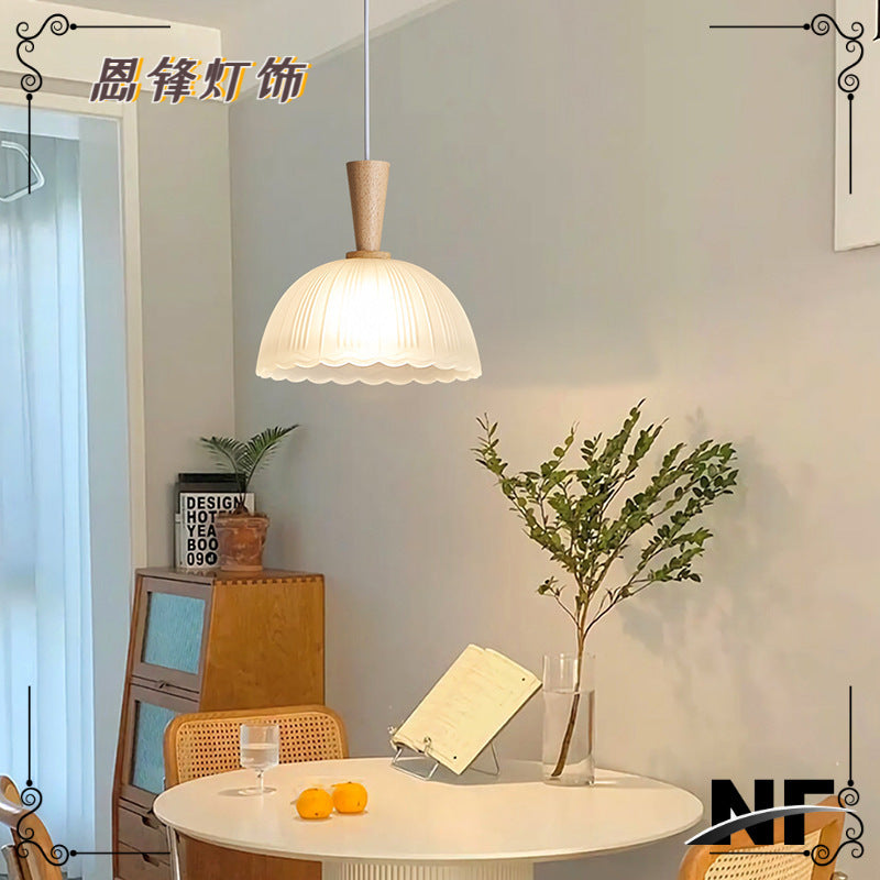 Contemporary Scandinavian Round Oval Cone Wood Glass 1-Light Pendant Light For Bedroom