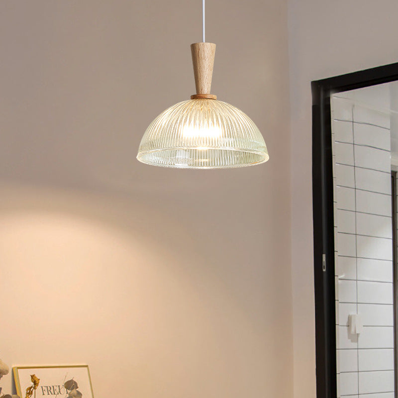 Contemporary Scandinavian Round Oval Cone Wood Glass 1-Light Pendant Light For Bedroom