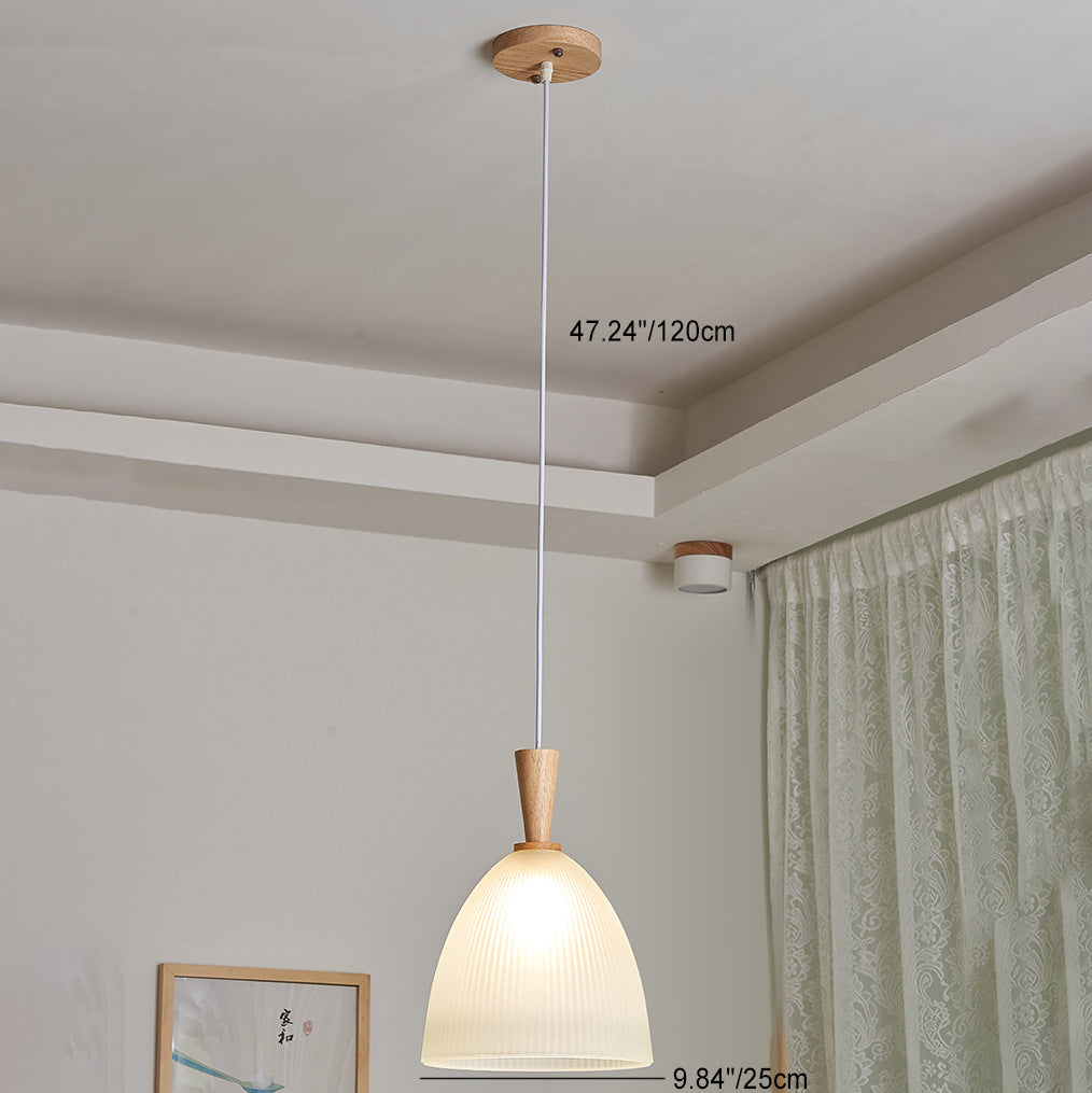 Contemporary Scandinavian Round Oval Cone Wood Glass 1-Light Pendant Light For Bedroom