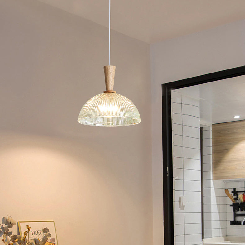 Contemporary Scandinavian Round Oval Cone Wood Glass 1-Light Pendant Light For Bedroom
