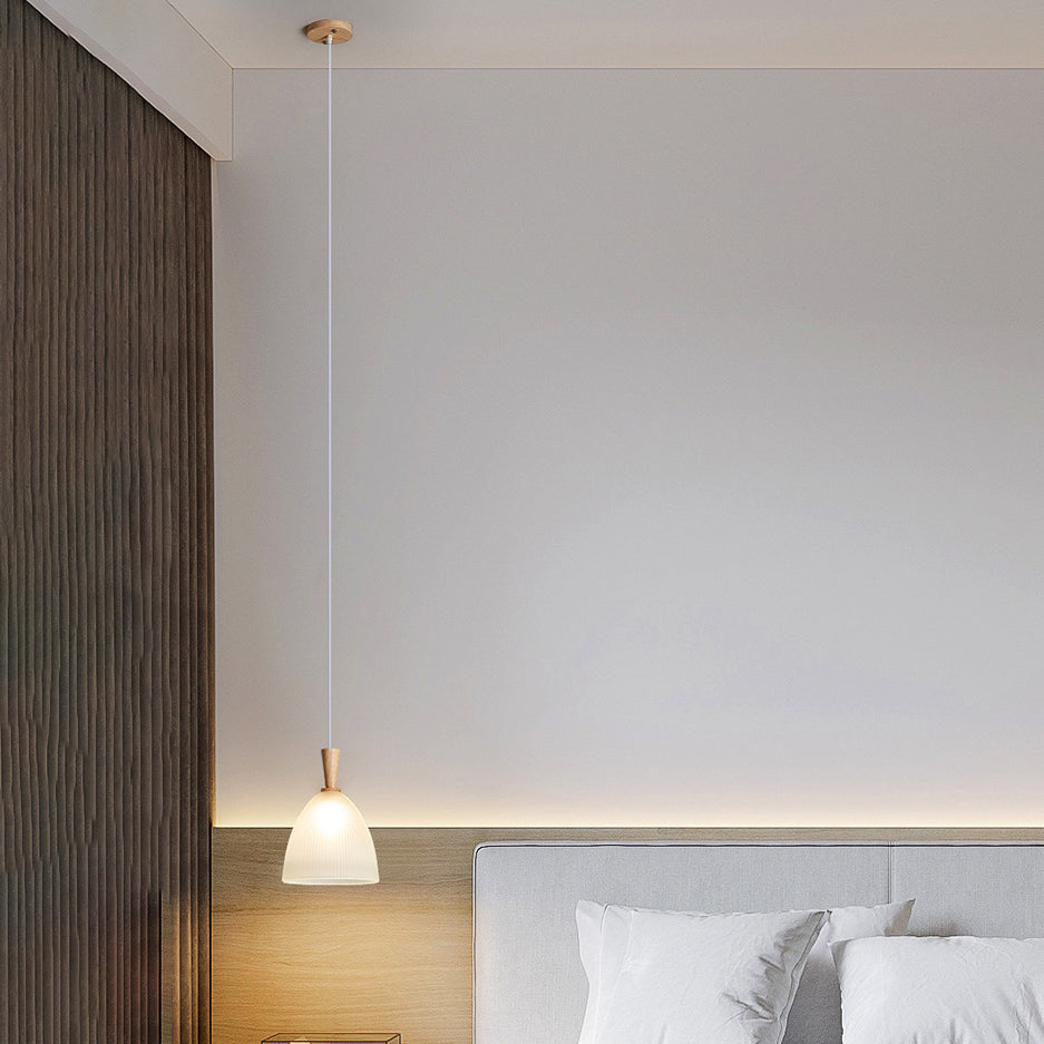 Contemporary Scandinavian Round Oval Cone Wood Glass 1-Light Pendant Light For Bedroom