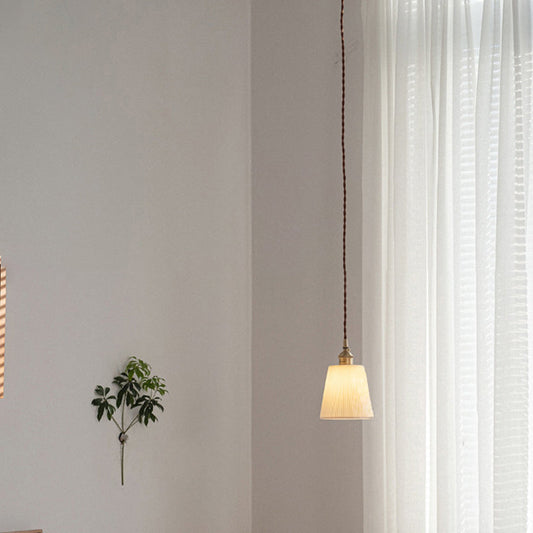 現代的なスカンジナビアの丸型シリンダーコーン銅セラミック1灯ペンダントライトダイニングルーム用