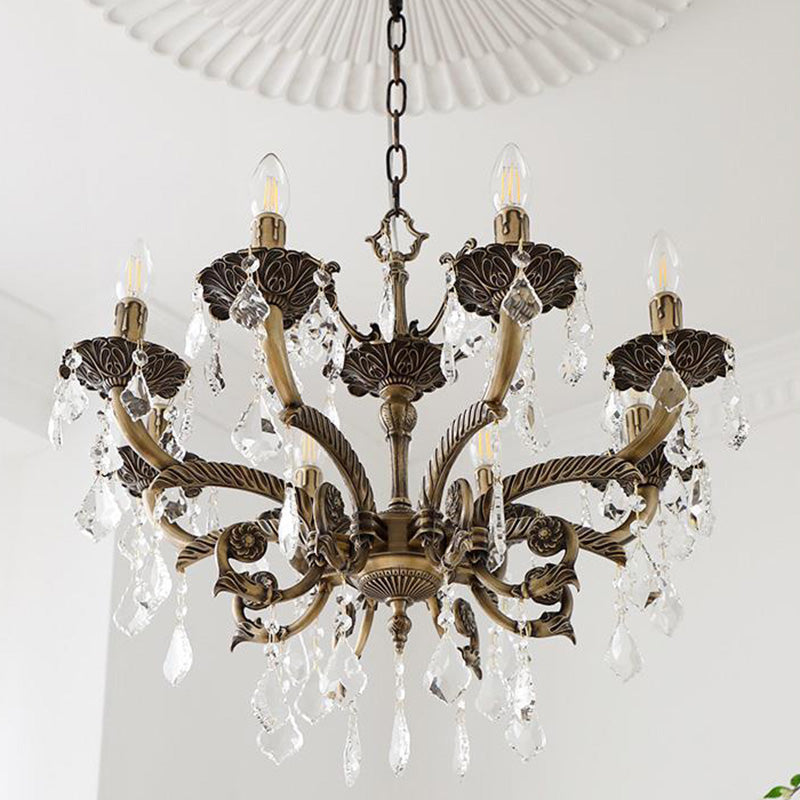 寝室用、伝統的なヴィンテージの小枝キャンドル型銅クリスタル5/6/8灯シャンデリア