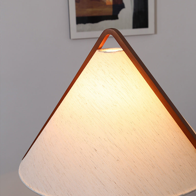 Traditional Vintage Round Cone Teak Cotton Fabric 1-Light Standing Floor Lamp For Living Room