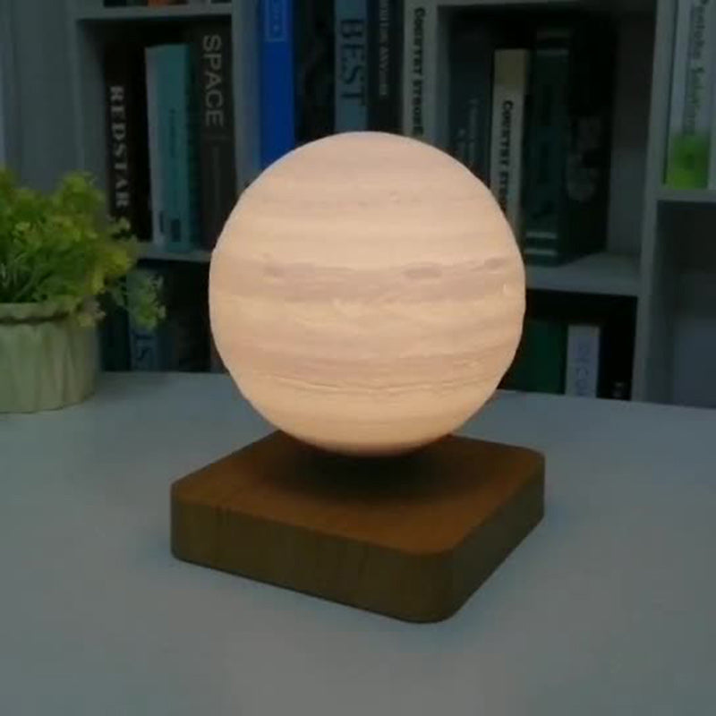 Contemporary Creative Levitation 3D PEGT Moon Round Orb ABS Wood LED Table Lamp For Bedroom