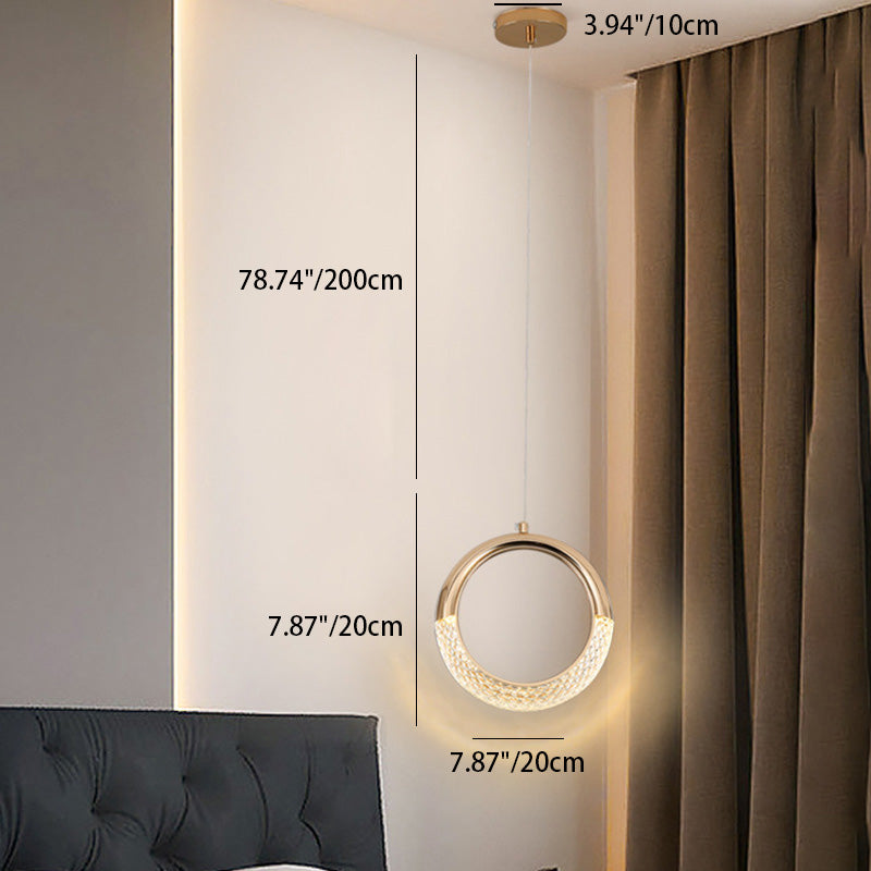Modern Luxury Ring Moon Round Aluminum Hardware Acrylic LED Pendant Light For Bedroom
