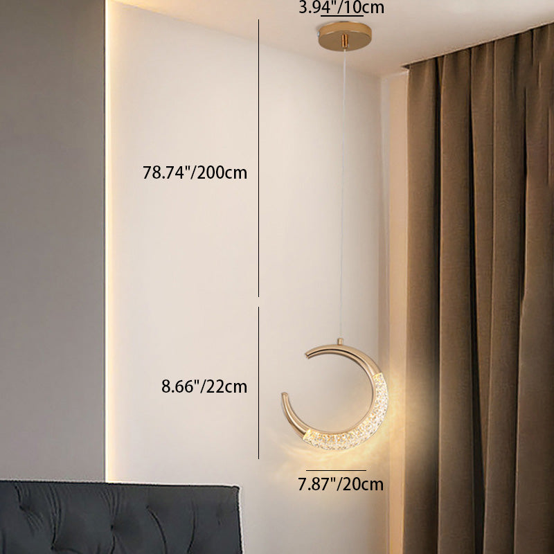Modern Luxury Ring Moon Round Aluminum Hardware Acrylic LED Pendant Light For Bedroom
