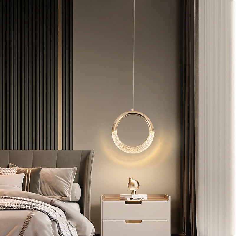 Modern Luxury Ring Moon Round Aluminum Hardware Acrylic LED Pendant Light For Bedroom