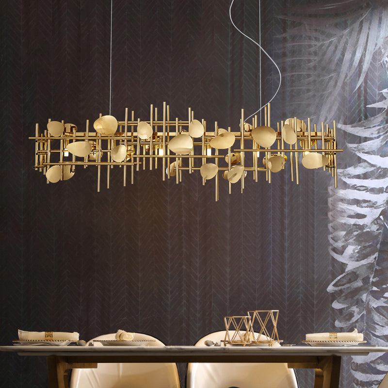Contemporary Creative Leaf Linear Stainless Steel 5-Light Chandelier For Living Room