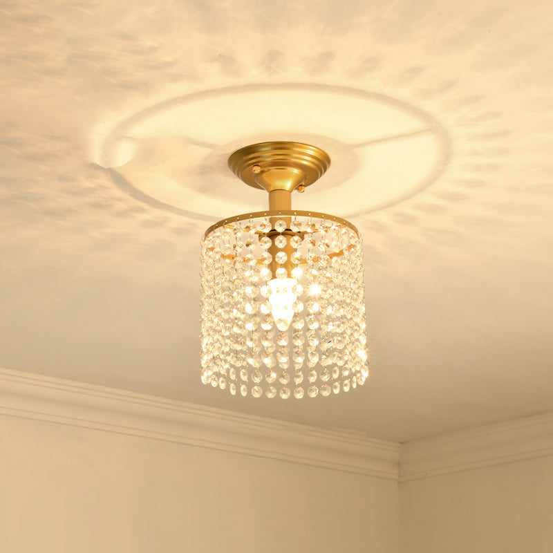 Modern Luxury Round Dome Iron Crystal 1/3 Light Semi-Flush Mount Ceiling Light For Bedroom