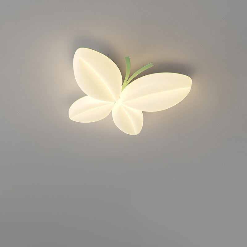 Modern Art Deco Cream Butterfly PE Iron LED Flush Mount Ceiling Light For Bedroom